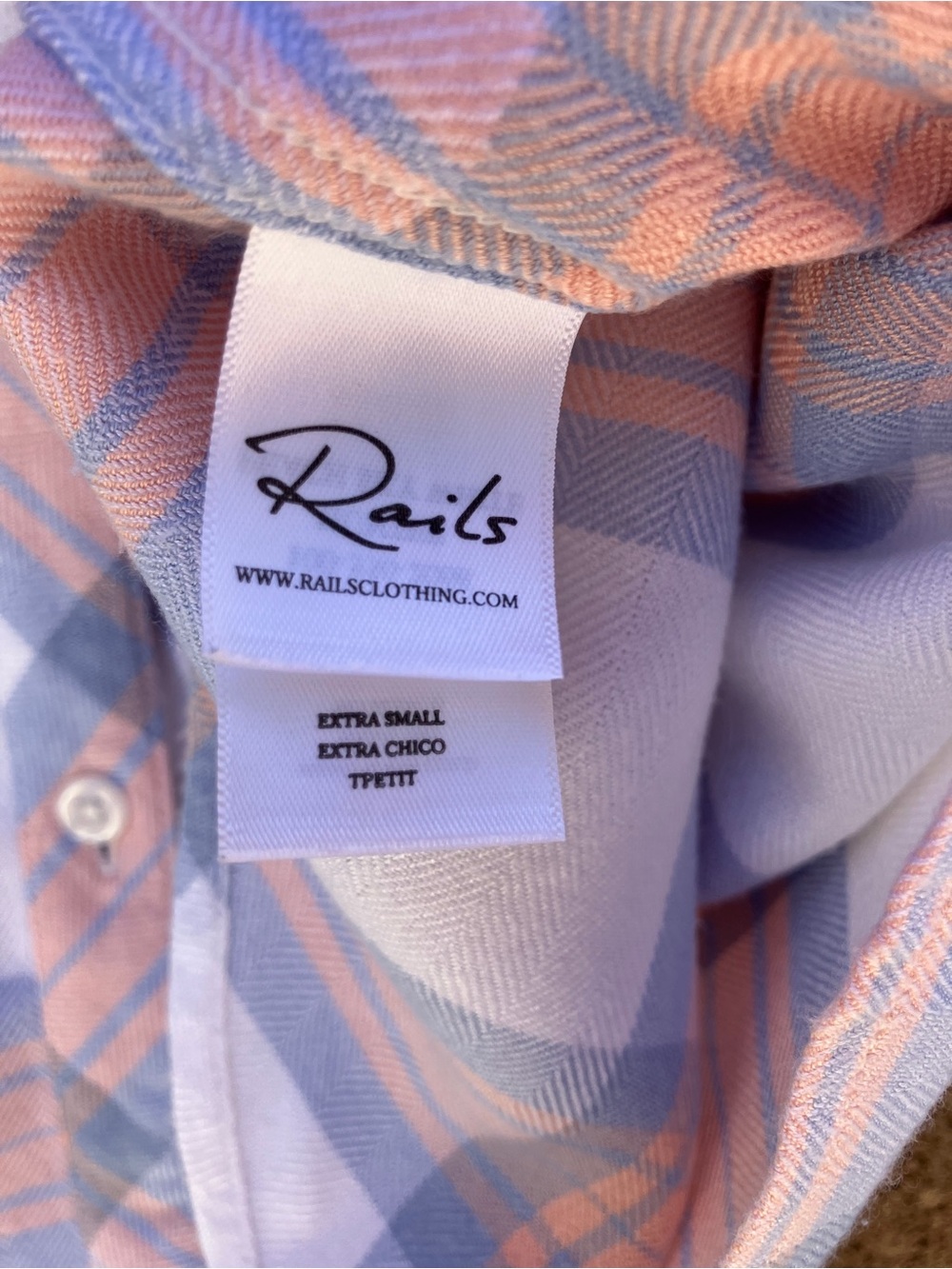 Rails Rayon Pastel Peach Sky White Plaid Button-Down Shirt - Picture 7 of 8